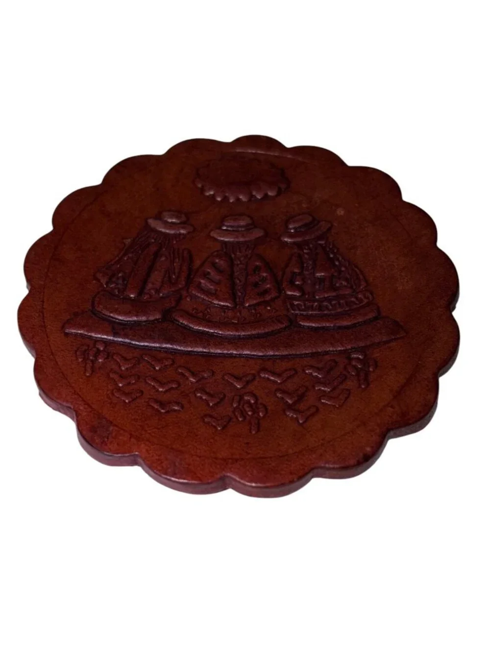 Vintage Peruvian Tooled Leather Coaster Set w/ Holder – Set of 6 Brown Stamped